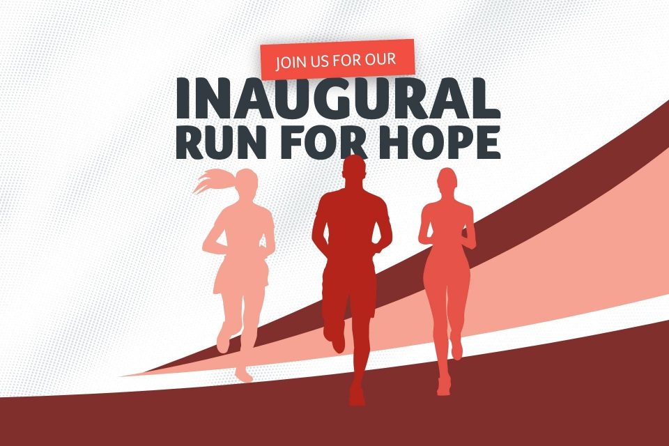 Three runners silhouetted with text: Inaugural Swing For Hope Run—Join us!.
